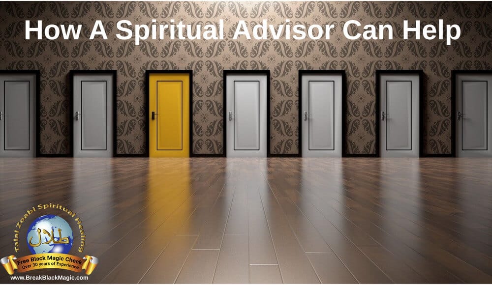Seven white spiritual adviser doors, one is yellow.