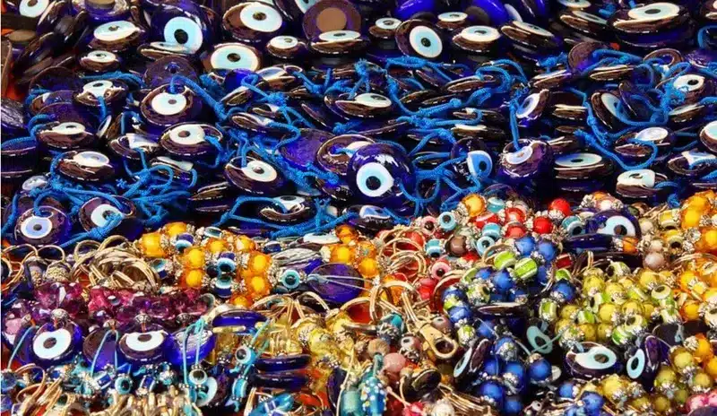 How to get rid of evil eye, hundreds of glass evil eye pendants.