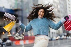 Woman shopping with positive energy.