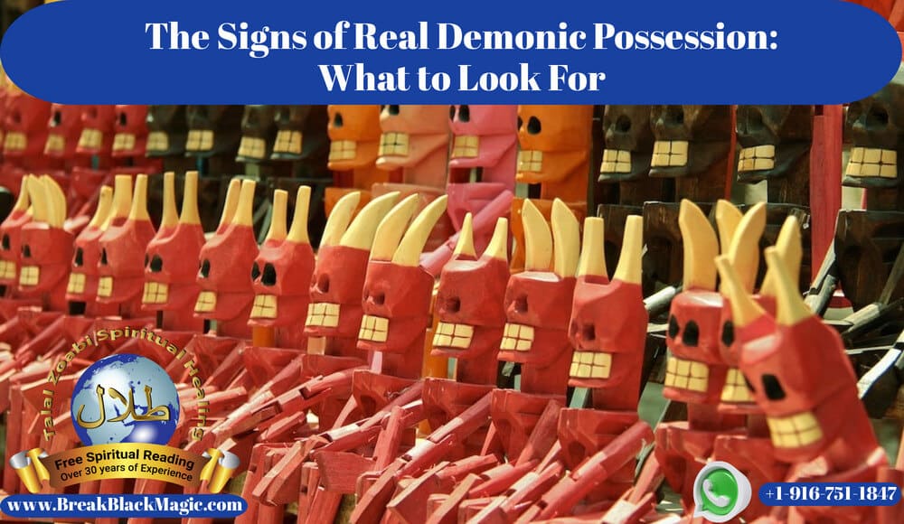 Real demonic possession, many red wood devil sitting statues.