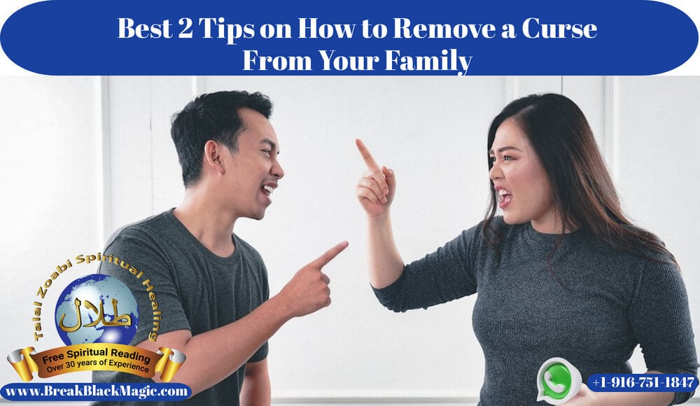 Remove a curse from your family, couple arguing pointing fingers at each other.