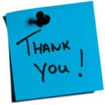 Blue Post it note that says thank you, spiritual healing testimonial.